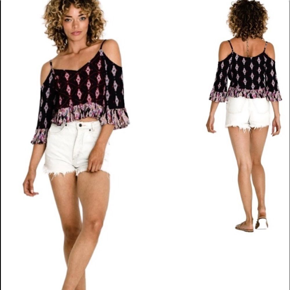 RAGA Alice Cropped Ruffle Cold Shoulder Top.Size M - Picture 3 of 12